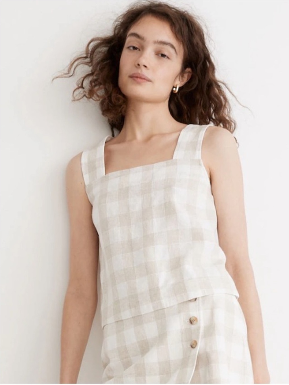 Madewell Linen Blend Checkered Apron Tank